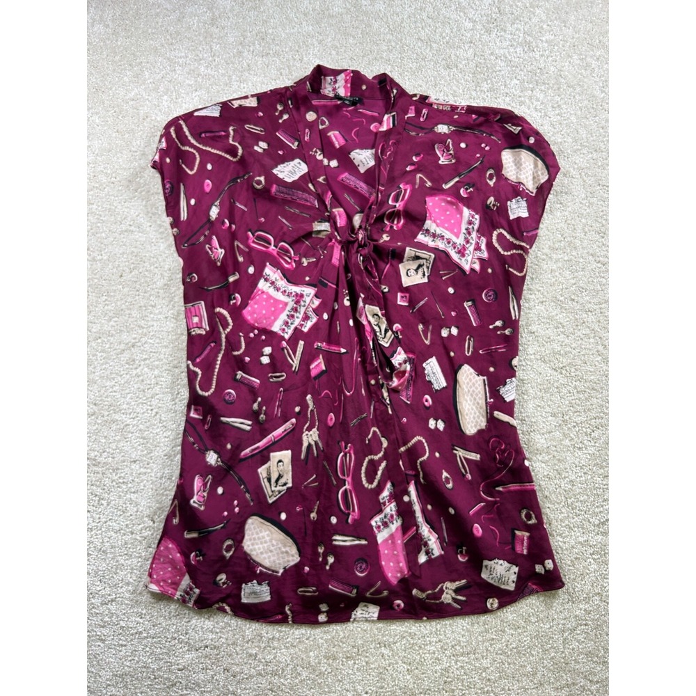 Talbots Womens Size 14 Purple Sheer Tie Neck Blouse 100% Silk